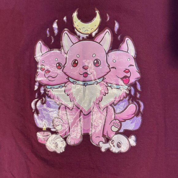Kawaii Pastel Goth Creepy Occult Cerberus Anime Tshirt - XL Maroon Graphic Tee - Picture 2 of 4